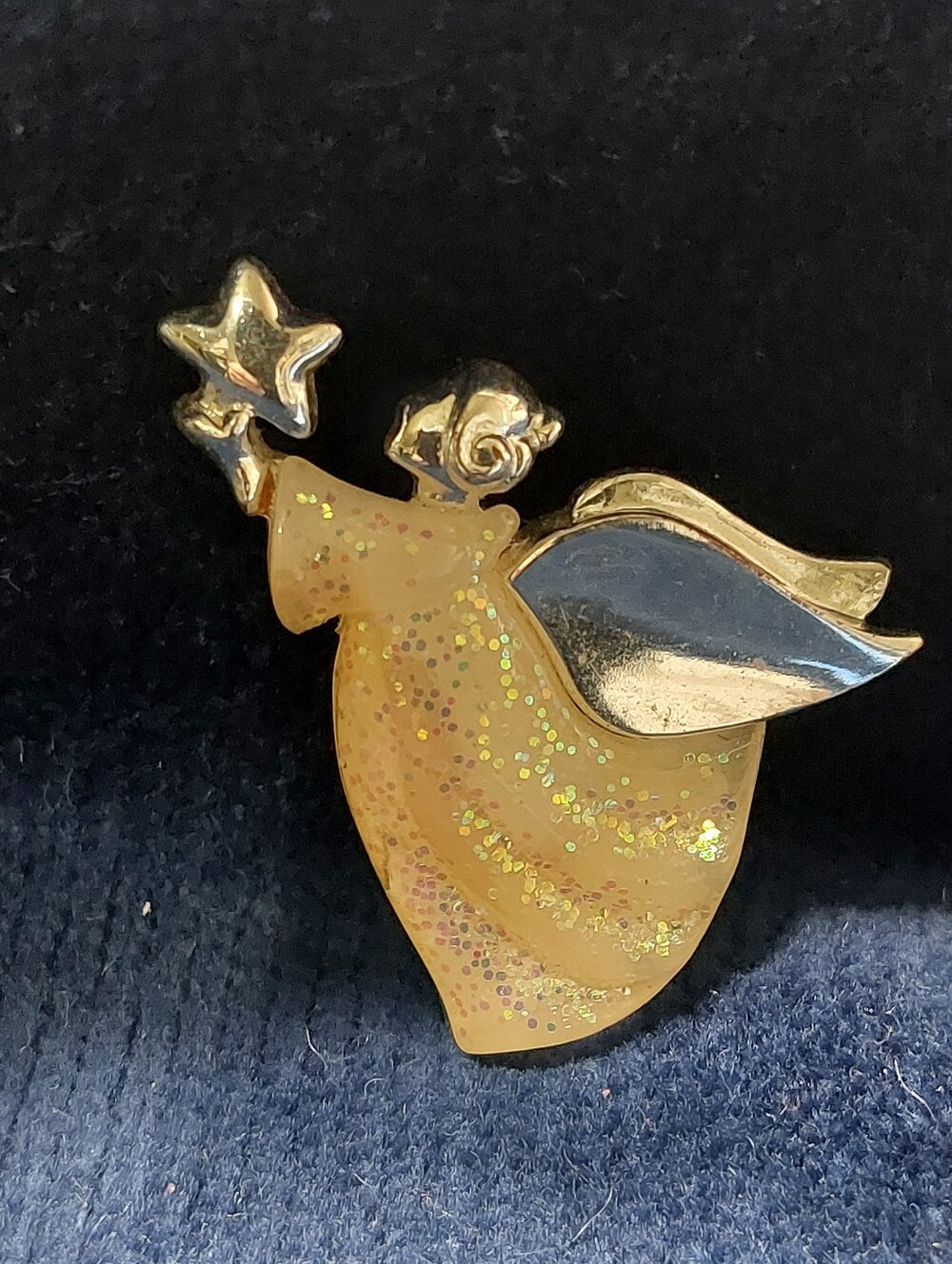 VTG Anne Klein Signed Silvertone Angel Lifting Star Brooch/Pin, Estate Jewelry,